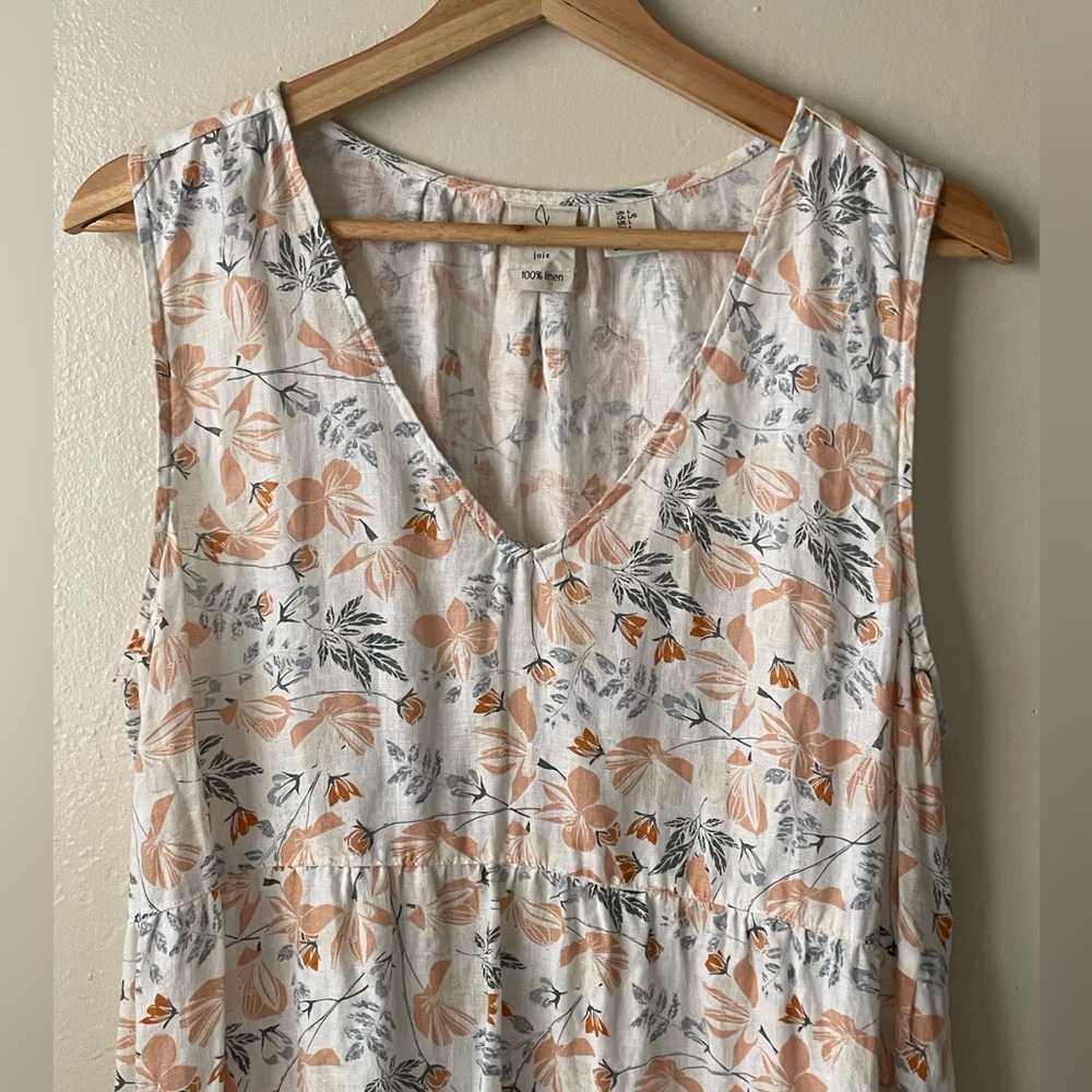 Joie floral print sleeveless V neck linen dress multicolor - Picture 4 of 9
